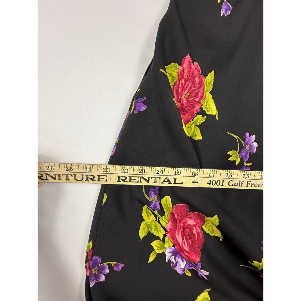 90s vintage Ronni Nicole black floral qipao cheongsam Sz 14 maxi dress - Picture 12 of 15